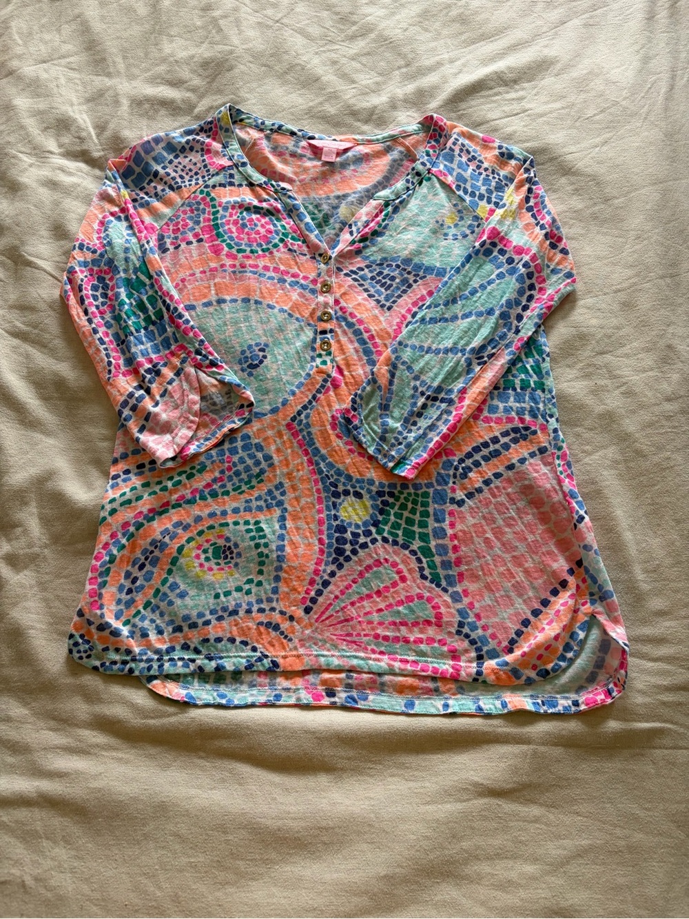 Lilly Pulitzer Multicolor Scoop Neck 3/4 Sleeve Button Top